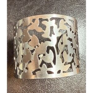 Park‎ Lane Dolly Silver Tone Wide Cutout Floral Cuff Bracelet Brushed Statement